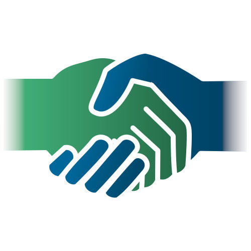 Drawn image of two hands doing a handshake.