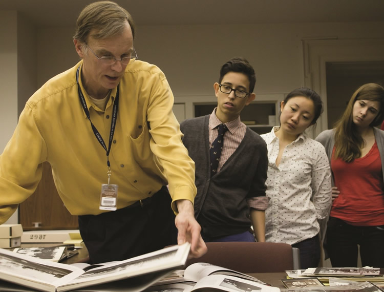 History Students with an archivist in the Wisconsin Historical Society Archive Reading Room.