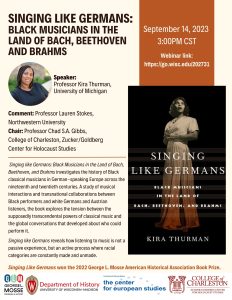 Event Poster: Singing Like Germans: Black Musicians in the Land of Bach, Beethoven, and Brahms