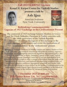Event Poster: Rethinking Commemoration: Legacies of 1923 Exchange in the Civilizationist Present