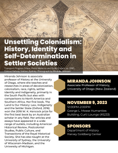 Event Poster: Unsettling Colonialism: History, Identity and Self-Determination in Settler Societies