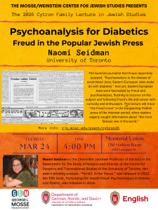 Promotional event flyer for 2026 spring event with Naomi Seidman of University of Toronto. See associated webpage for event details.
