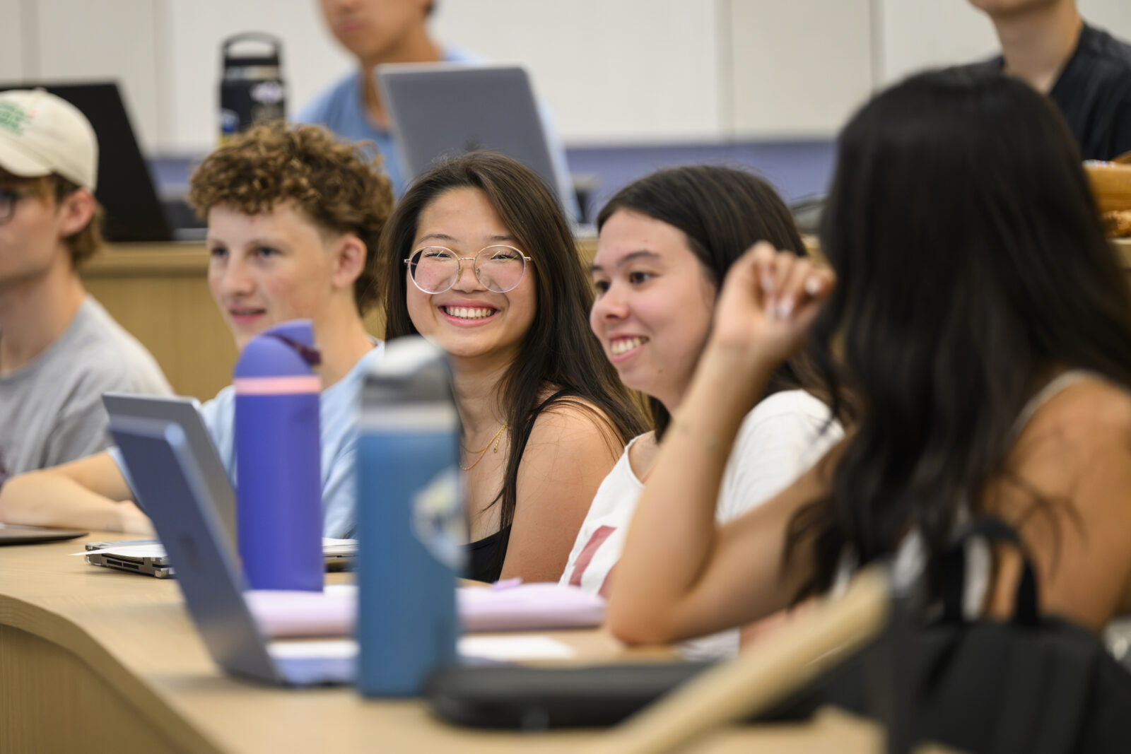 Students listen in History 103: Survey of Chinese History taught by Joe Dennis in Irving and Dorothy Levy Hall room 2212 on the first day of the fall semester at the University of Wisconsin–Madison on Sept. 2, 2026. (Photo by Althea Dotzour / UW–Madison)